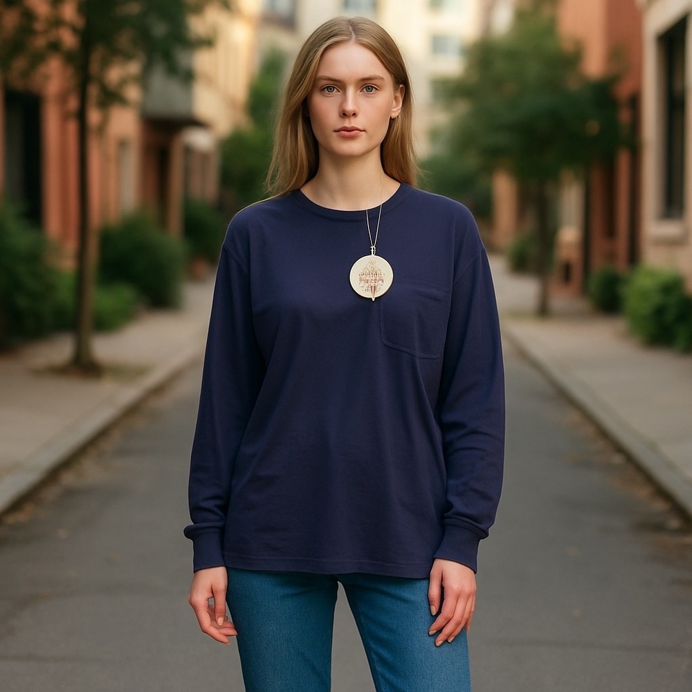 ANRABESS Women's Long Sleeve Pocket Top, Relaxed Fit, Navy Blue, Size L
